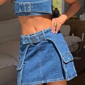 Meshki Blue Denim Mini Skirt